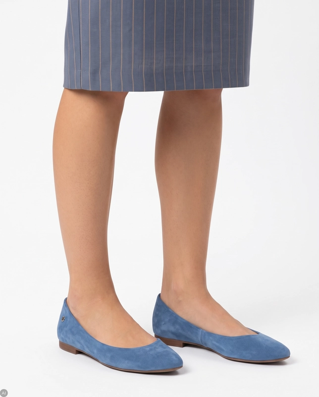 Maciejka Women's Blue Suede Pointed Toe Elegant Ballet Flats SKU 4100W-14/00-8