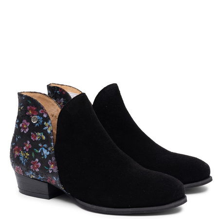 Maciejka Leather Suede Cut Out Ankle Boots Floral Black 4091W-04/00-5