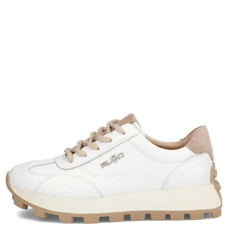 Filippo Modne Skórzane Sneakersy Damskie Na Platformie Białe DP7498-26-WH