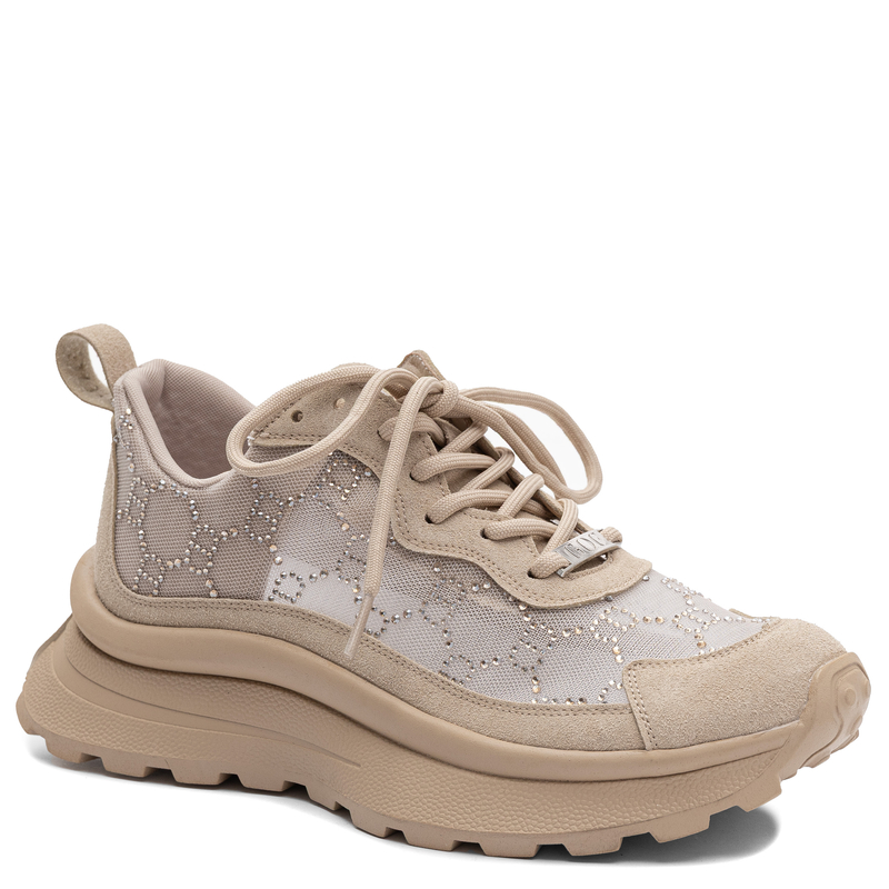 Goe Sneakersy Damskie na Platformie z Kryształkami Beżowe TT2N4042