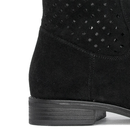 S.Barski Women's spring openwork flat black boots