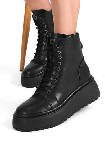 T.Sokolski Leather Women's Black Platform Boots