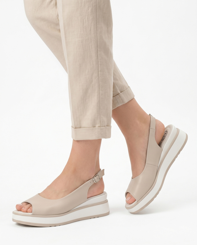 Filippo Leather Wedge Sandals Beige DS6153-26-BE