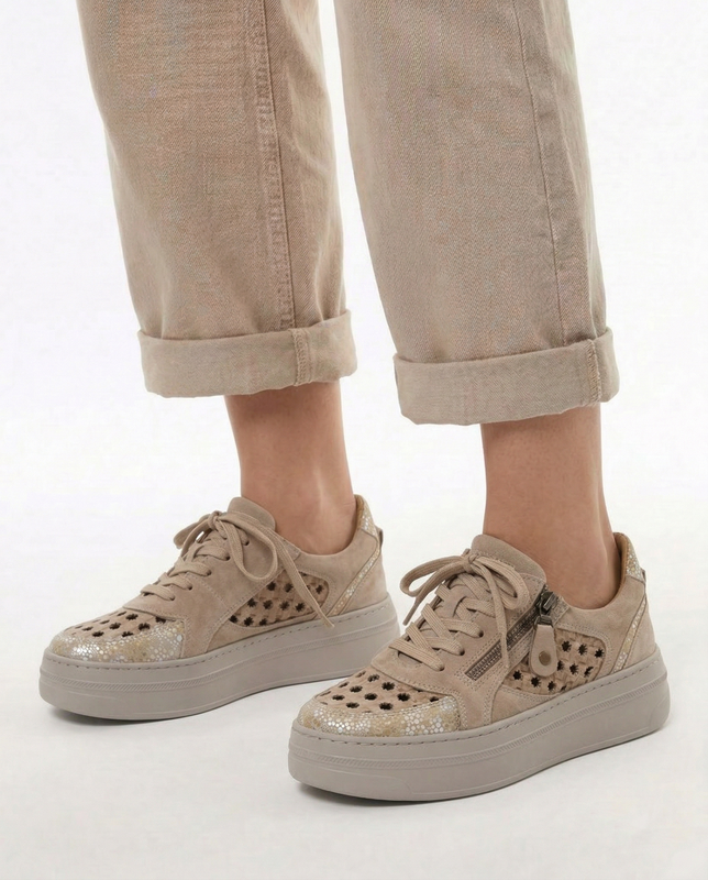 Maciejka Leather Perforated Sneakers Platform Beige 07317-04/00-1