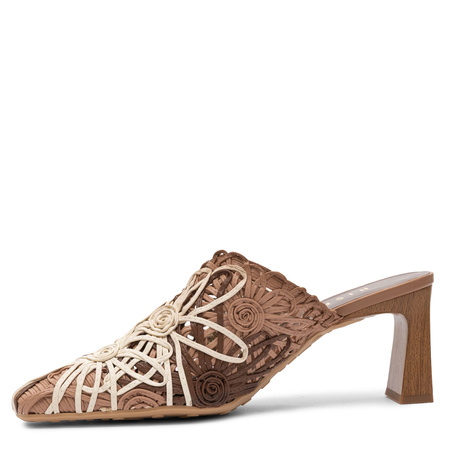 Hispanitas Woven Heeled Mules Floral Cutouts Brown HV264800-NATURALE