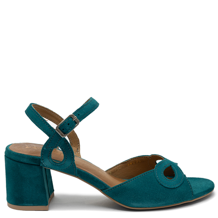 Maciejka Fashion Suede Block Heel Sandals Cut-Out Turquoise 07560-02/00-1