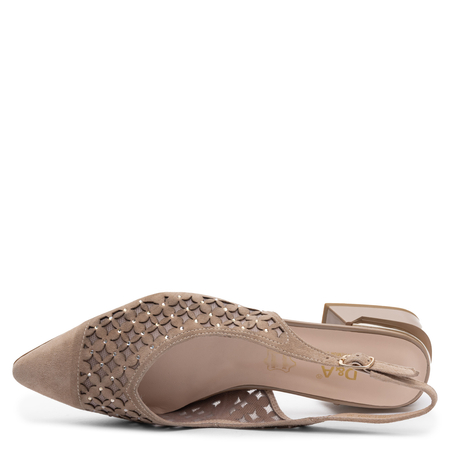 S.Barski Skórzane Czółenka Ażurowe z Kryształkami Beżowe CR61-3004-BEIGE