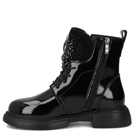 Filippo Patent Leather Ankle Boots Zip & Lace Black DBT6568-25-BK