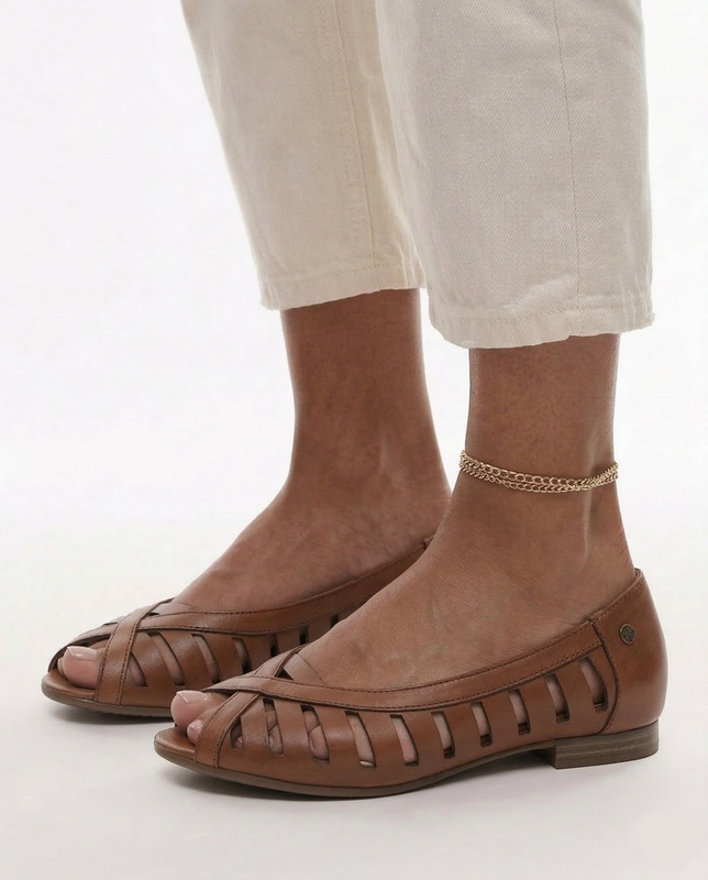 Maciejka Leather Cutout Ballet Flats Peep-Toe Brown P7540-29/00-1