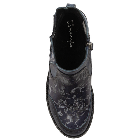 Maciejka Floral Leather Ankle Boots Flat Heel Navy 07006-06/00-8