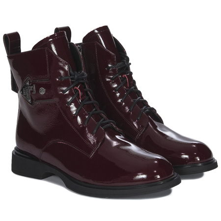 Maciejka Patent Leather Lace-Up Ankle Boots Side Zip Burgundy N3131-23/00-8