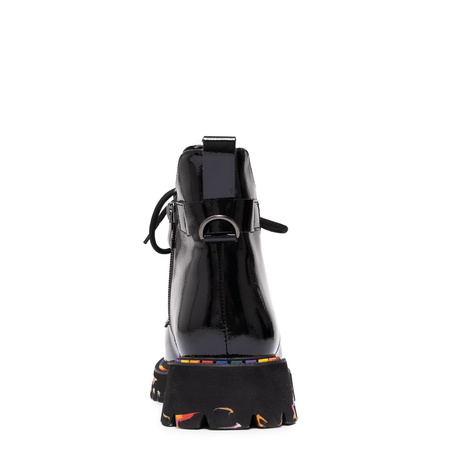 Sokolski Trzewiki Damskie Lakierowane Botki na Suwak i Sznurowane Czarne CH-Z25-90-BLK-L