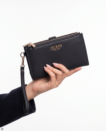 GUESS Portfel Damski Duży Z Paskiem Czarny SWBG7898157-BLACK