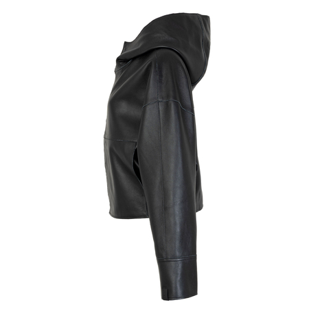 OPRA Oversize Leather Jacket With Hood Black OP-ZAHRA-BLACK