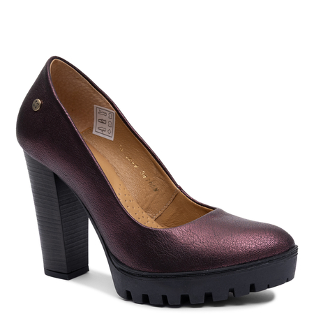  Maciejka Women's Burgundy Leather Pumps Block Heel 2629W-13/00-1