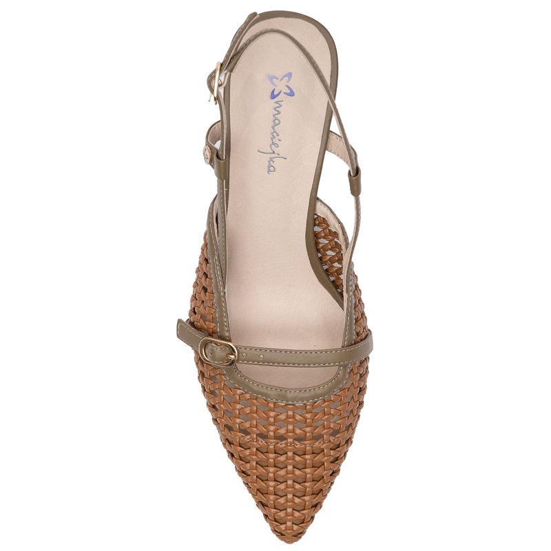 Maciejka Leather Woven Slingback Pumps Pointed Toe Brown K7446-29/00-1