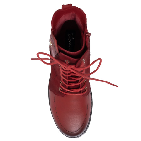 Maciejka Leather Lace-Up Ankle Boots Flat Heel Red A7155-08/00-7