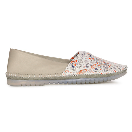 Maciejka Women's Leather Half Shoes Beige + Flowers