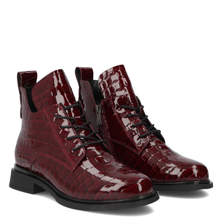 Filippo Patent Leather Croc-Embossed Ankle Boots Side-Zip Bordeaux DBT723925BG