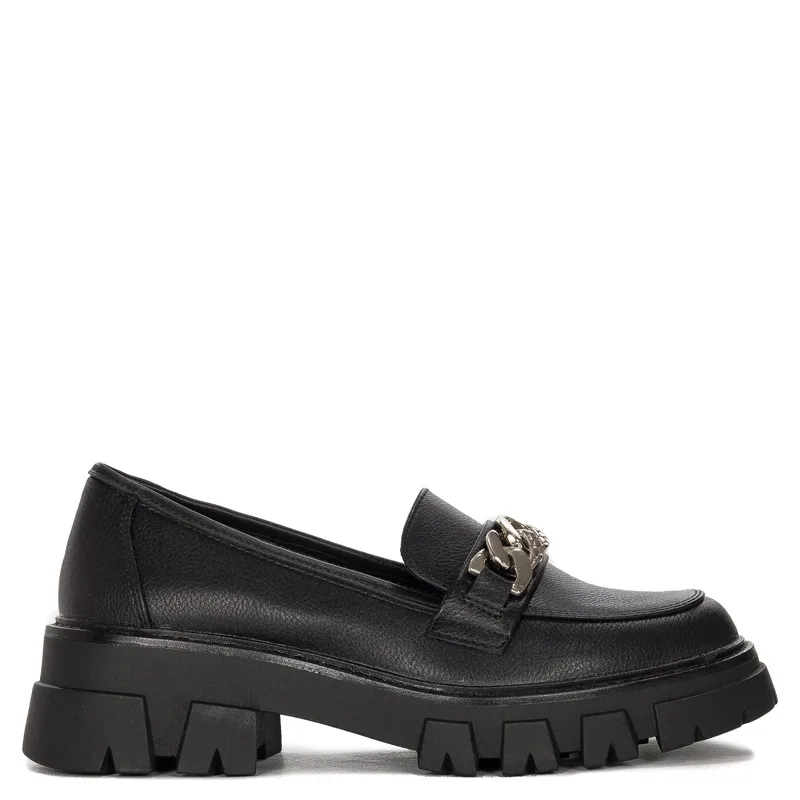 Women's loafers shoes with a chain Sergio Leone Black PU