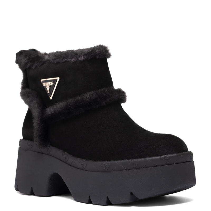 Guess Botki Damskie Na Platformie Botki Z Futrzanym Obszyciem Czarne FLFBRDESU10-BLK
