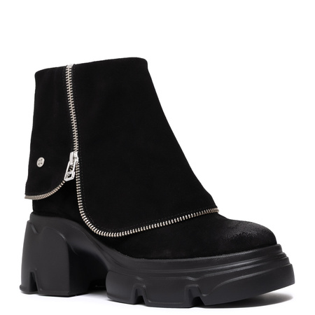 Maciejka Suede Asymmetric Zip Ankle Boots Platform Black 07145-01/00-8