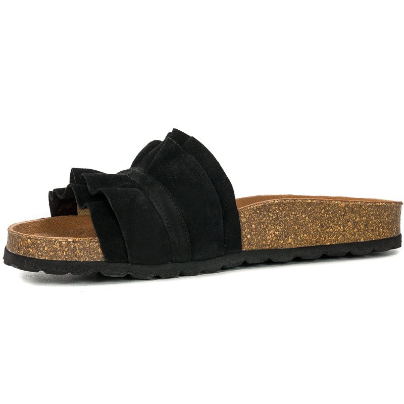 Verbenas Rocio Women's Suede Mules With Ruffles Black ROCIO-SER-VOL-NEG
