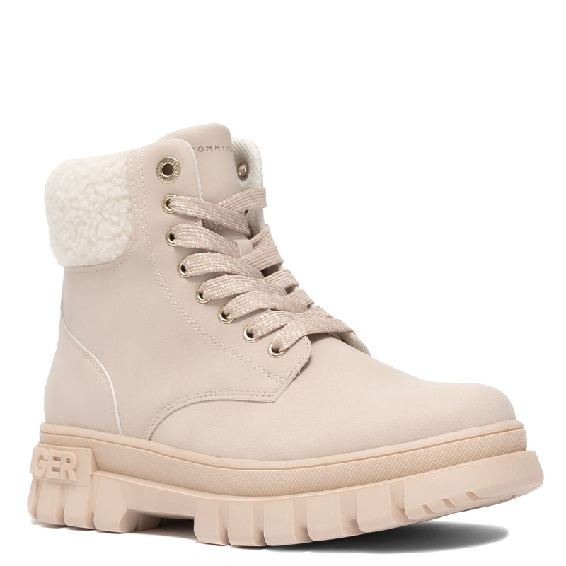 Tommy Hilfiger Trzewiki Sznurowane Damskie Z Futerkiem Beżowe T3A5-34043-BEIGE