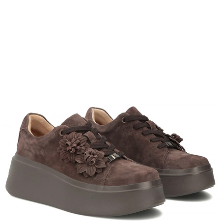 Filippo Women Brown Suede Platform Sneakers Floral DP7987/26 D BR