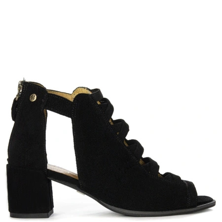 Maciejka Botki damskie skórzane welurowe na słupku czarne