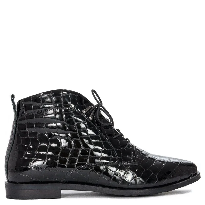 Botki Venezia YSB 0218 501 Black skórzane lakierowane Czarne