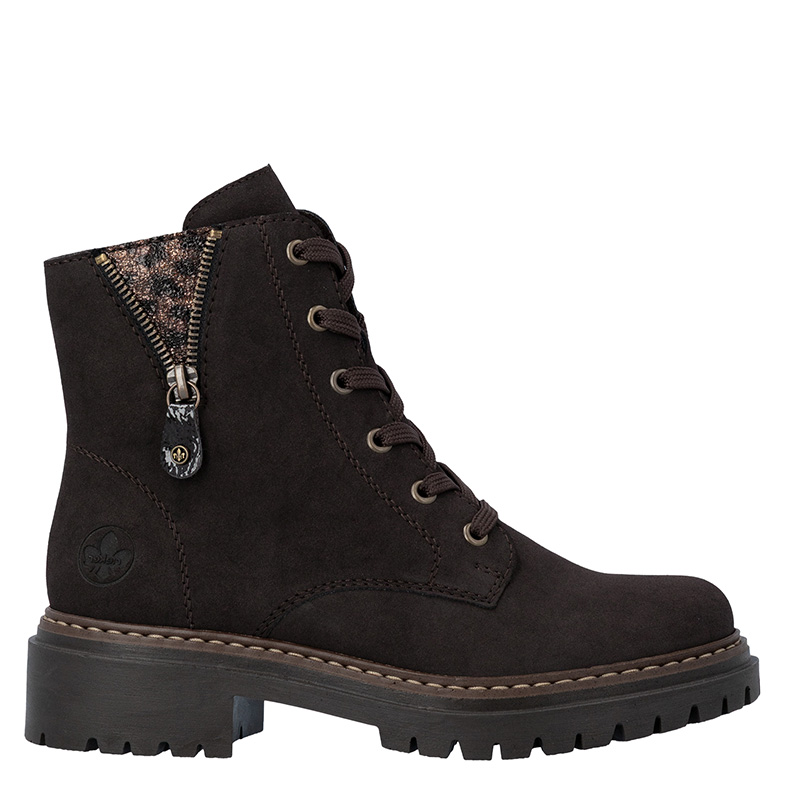 Rieker Comfortable Lace-up Ankle Boots With Zipper Brown 72617-25