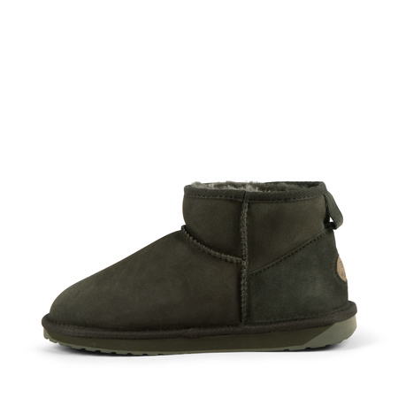 EMU Australia Skórzane Ocieplane Botki Wsuwane Botki Dark Olive W10937 Dark Olive