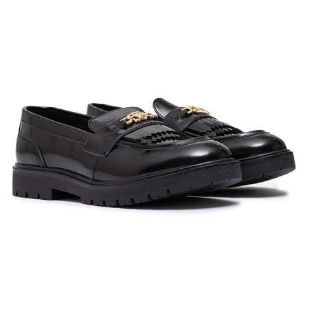 Tommy Hilfiger Lakierowane Lordsy Półbuty Damskie Złote Logo Czarne T3A4-34011-1453999