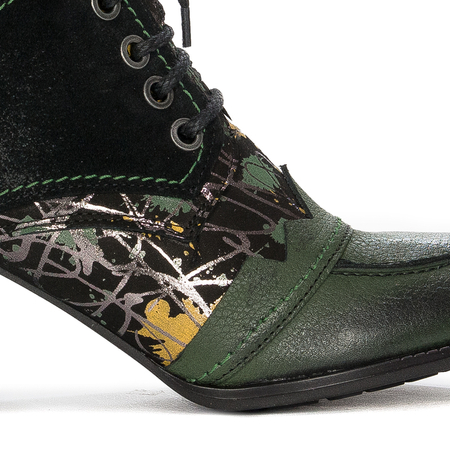 Maciejka Women's High Heel Ankle Boots, Natural Leather, Green - Black 06160-01/00-7