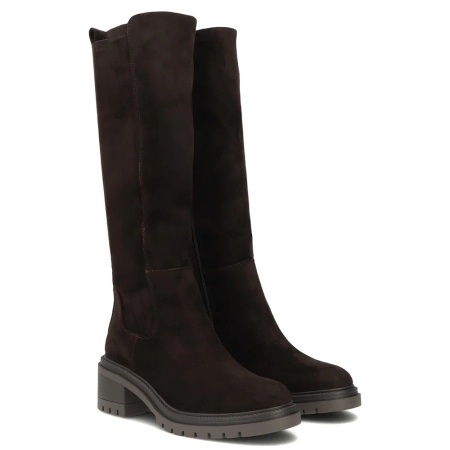 Filippo Classic Suede Block Heel Knee-High Boots Dark Brown DKZ8310-26-DBR