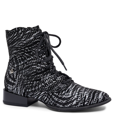 Maciejka Genuine Leather Lace-Up Ankle Boots Flat Heel Black Patterned 6391W-48/00-1