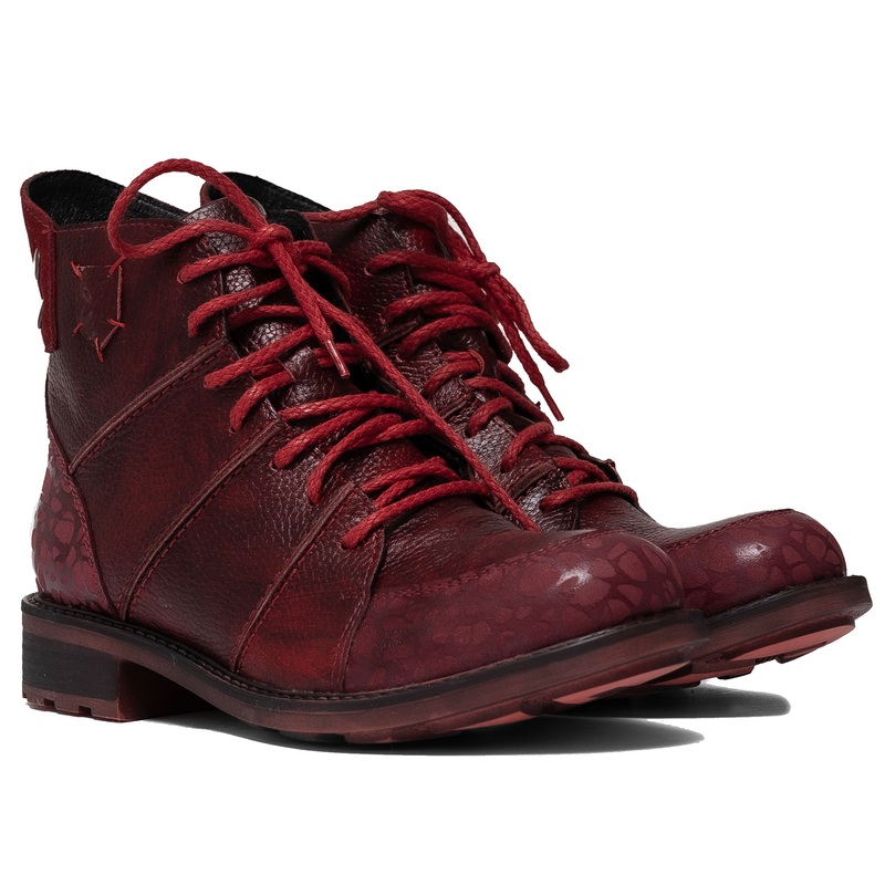 Maciejka Leather Women’s Ankle Boots Zip & Lace-Up Flat Heel Red 07047-08/00-8