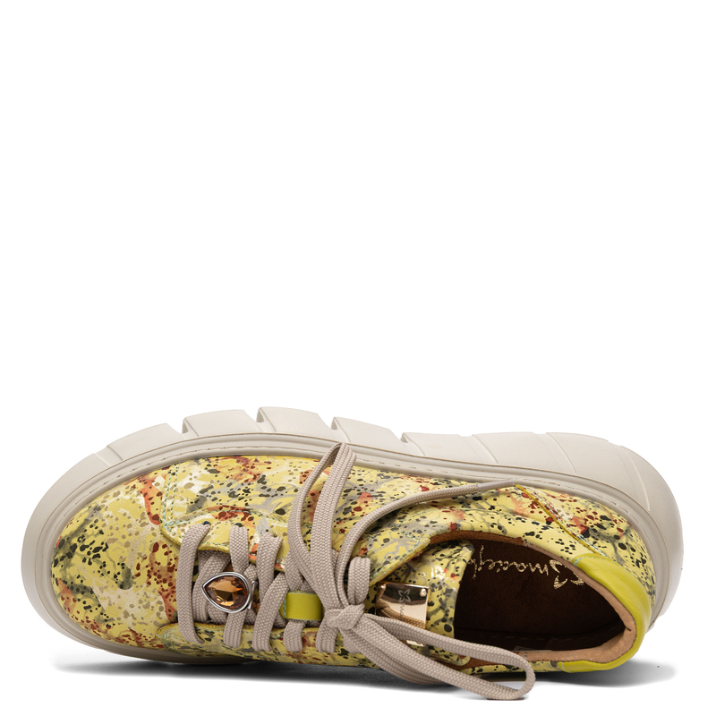 Maciejka Skórzane Sneakersy na Platformie Półbuty Wzorzyste Zielono-Żółte 06891-07/00-8