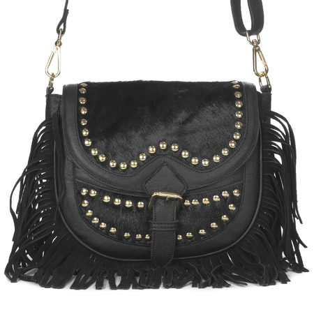Piti Cuiti Women's Shoulder Bag Black with Tassels