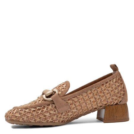 Hispanitas Woven Loafers Breathable Slip-On Low Block Heel Almond RHV264828-ALMOND