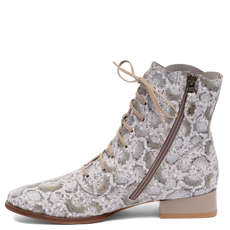 Maciejka Women's Leather Lace Up Boots Cutout Distress Beige 6391W-04/00-1