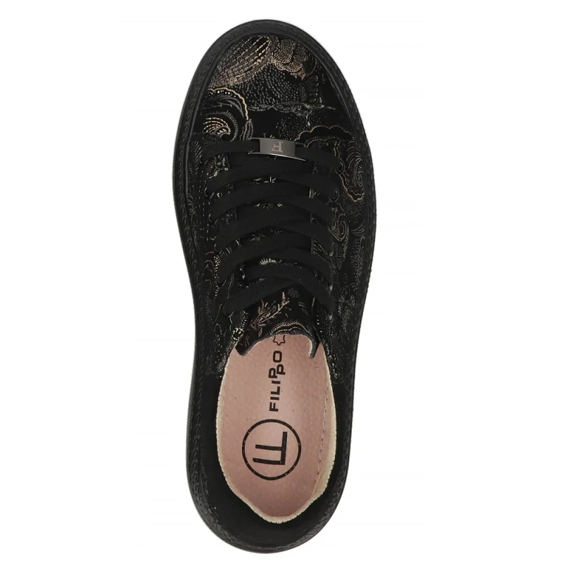 Filippo Fashionable Leather Platform Sneakers Floral Black DP6119-26-BK-MLT