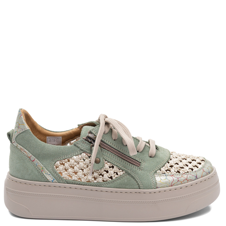Maciejka Leather Sneakers With Openwork Weave Green 07317-24/00-1