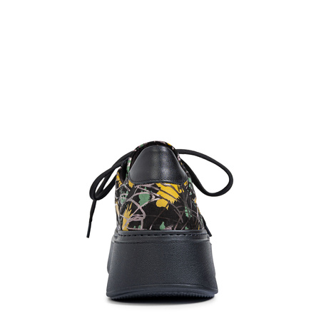 Maciejka Women's Platform Shoes - Black Sneakers with Abstract Pattern