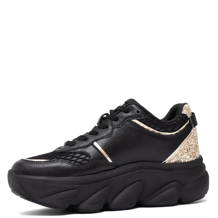 Liu Jo Sneakersy Damskie Na Platformie Półbuty Brokatowy Zapiętek Czarny BF5061-PX783-GOLD