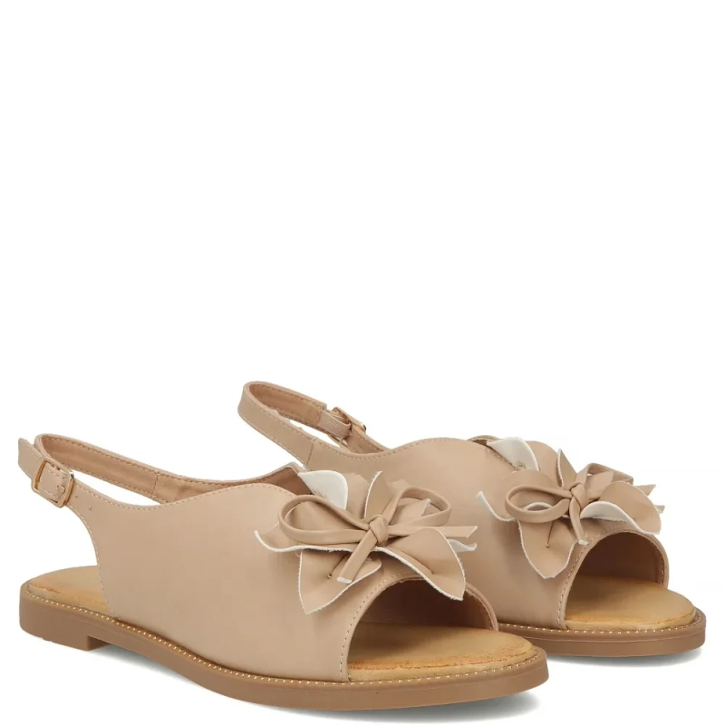 Filippo Elegant Flat Sandals With Decorative Bow Beige DS7891-26-BE
