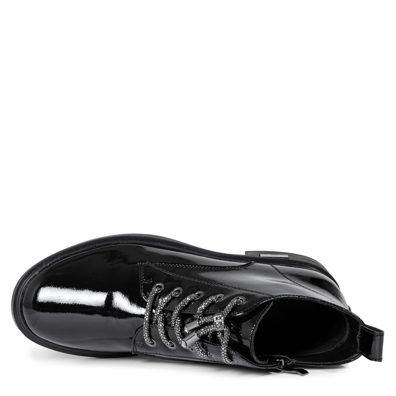 S.Barski Patent Leather Ankle Boots Flat Black MR52-124-BK