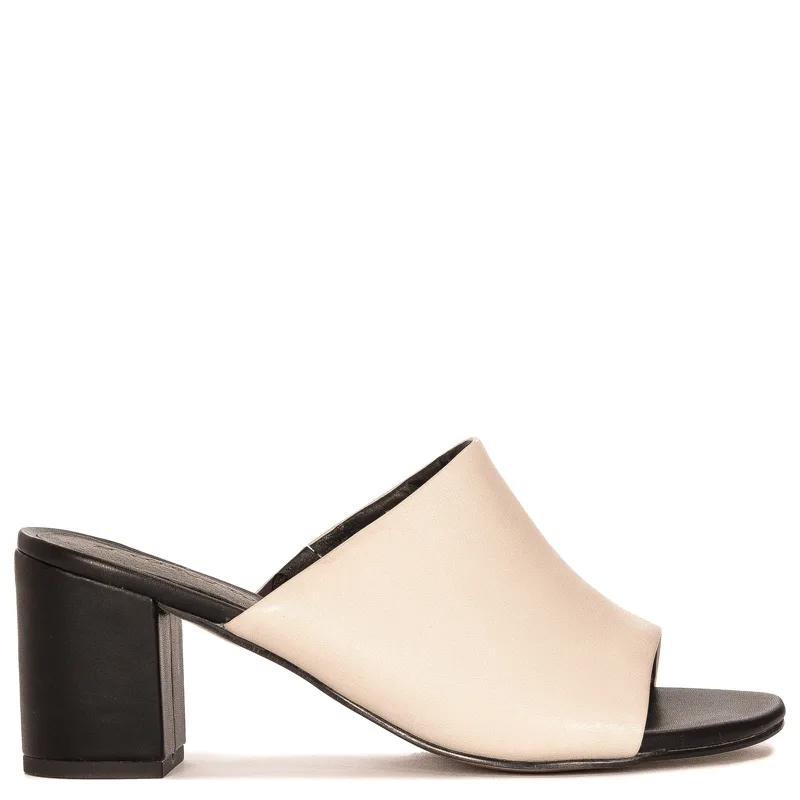 Marco Tozzi Klapki damskie na obcasie skórzane cream/black