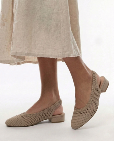 Sokolski Ajouré Slingback Pointed-Toe Flats Beige SR-L26-147-BEIGE
